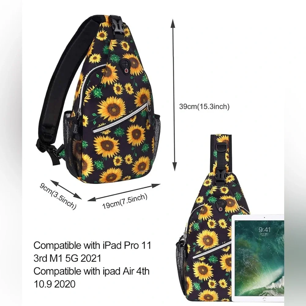 NEW Mosiso, Sunflower Sling Backpack Crossbody, Adjustable Strap